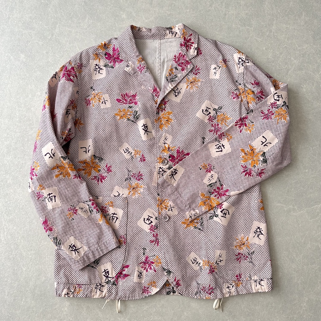 麻雀総柄3つボタンジャケット M 古着 メンズ