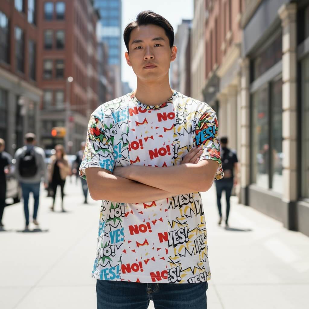 YES！NO！柄ポッププリント半袖Tシャツ