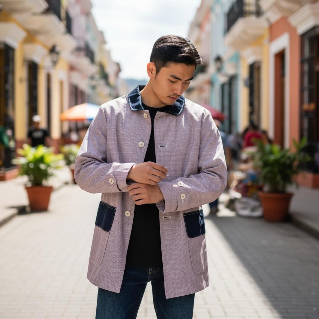 ギンガムチェック柄ステンカラーコート